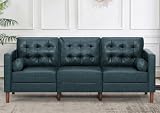 Nansiee 84-Inch Blue Faux Leather Sofa