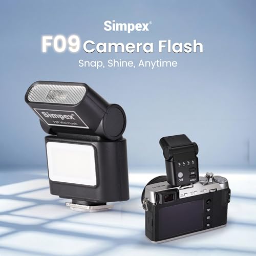 Image of Simpex Mini Camera Flash F09, Mini Speedlite with Guide Number 8, 6500K Colour temprature, in Built li-on Battery with Type-C Charging and Universal Compatibility.