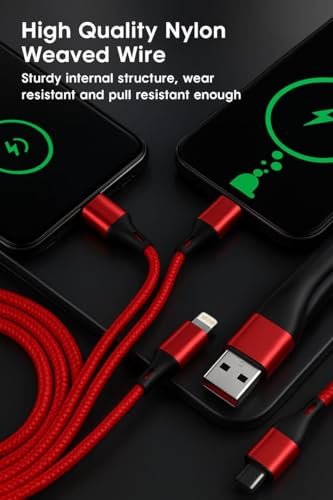 Image of 3 in 1 Multi Fast Charging Cable | Nylon Braided Cable with Type-C & Micro USB | Compatible With Samsung, OnePlus, Vivo, Oppo, Xiaomi, iPhone, iPad Pro, Laptop & Car Charging. (1M)