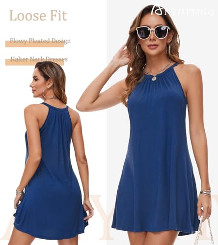 Image of ANYFITTING Summer Dress with Built in Bra Casual Beach Sundress Flowy Halter Mini Short Dresses for Women 2026