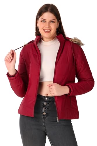 Image of Brazo Girls and Women's Puffer Regular Fit Bomber Jacket For Winter Wear | Hooded Neck | Full Sleeve | Zipper | Casual Jacket For Woman & Girl | Western Stylish Jacket For Women