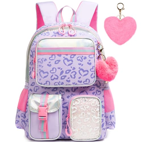 Meetbelify Mochila escolar fofa para meninas de 8 a 10 anos, Roxa, 17inch, Mochila escolar