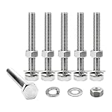 5/16-18 x 3 Hex Bolts Set, 6 Sets 5/16'-18 Thread 3 Inches Long, Hexagon Bolt Nuts, Flat & Lock Washers, Stainless Steel 304 Right Hand Fully Thread Heavy Duty Hex Bolts Assortment Kit