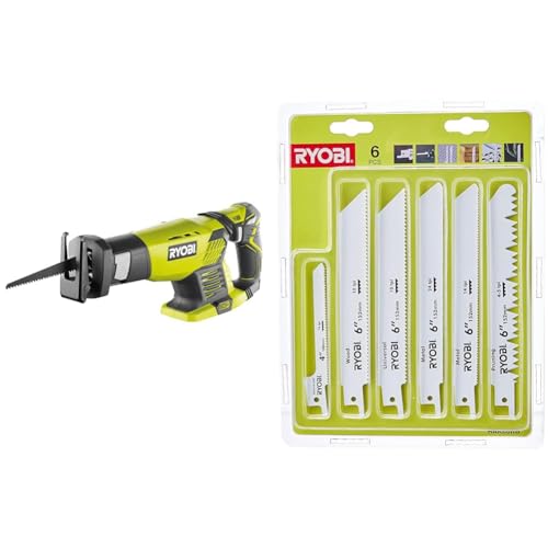 Ryobi Rrs 1801 M Scie Sabre sans Fil & 4892210119285 Blister 6 Lames Panachées Scie Sabre, Argent