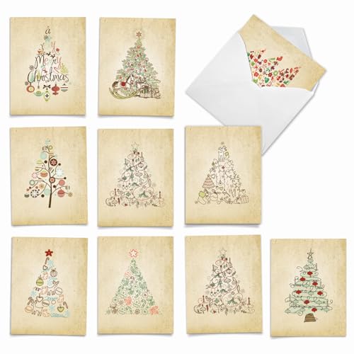 Carte de voeux sapin de Noël humour assortiment de 10 cartes vierges cartonnées de qualité
