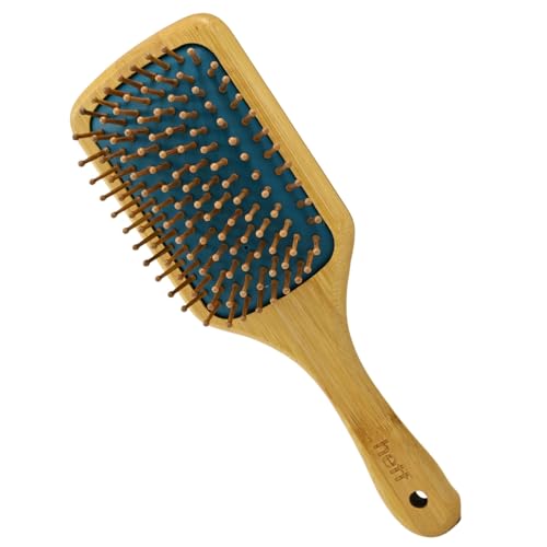 Image of Heff Bamboo Hair Brush, Teal, Wooden Bristles Paddle Brush, 9.5 Inches x 3.3 Inches