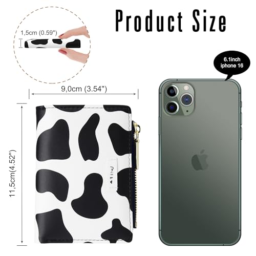 Image of CONISY Cute Wallets for Women, Leather Bifold Small Wallet with Zipper Coin Purse, RFID Blocking Wallet for Girls and Ladies, Cow Black, Moden