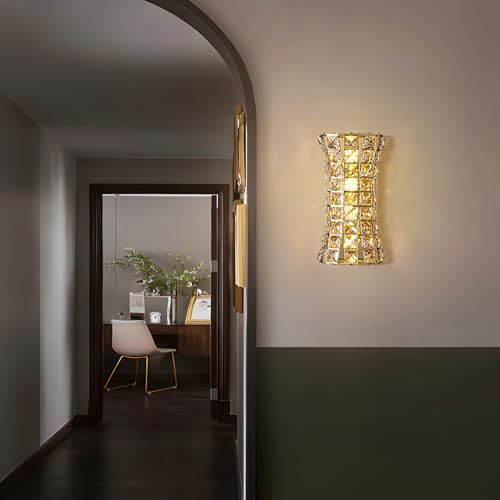 Image of Crystal Wall Sconces,Modern Wall Light Fixtures for Living Room Bedroom Bathroom Hallway Doorway Stairway,Bedside,Tricolor Vanity Lighting Fixture