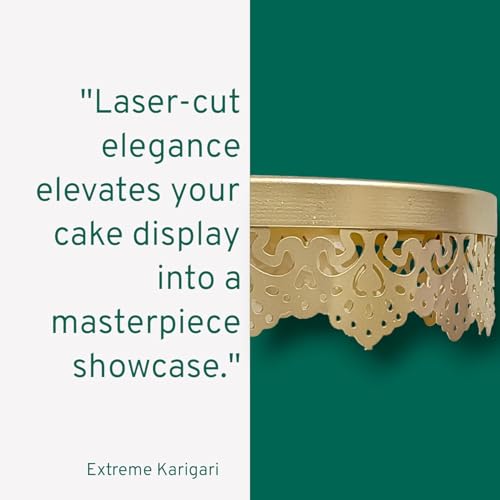 Image of Elegant Gold Cake Stand with Intricate Lace Edge Design, Perfect for Displaying Desserts, Cupcakes, or Pastries at Parties, Weddings, or Special Events, Durable and Stylish, 8-Inch Diameter