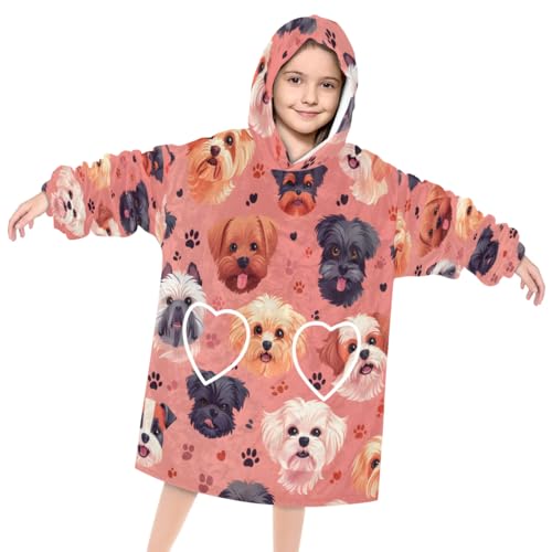 Pardick Wearable Blanket Hoodie for Kids, Therapy Dog Fleece Sweatshirt Blanket Oversized Blanket Sweatshirt with Pocket Flannel Warm Hooded Blanket 6-10 Year Old Girl Boy Gift, One Size