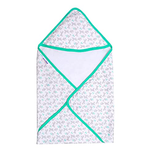 Image of pom-pom SWEET HEARTS Cotton Hooded Swaddle Wrapper for New Born Baby | Two Layer Wrapper /Blanket /Receiving Blanket | Soft, Lightweight and Travel Friendly | (Triangle)(0-6 Months)