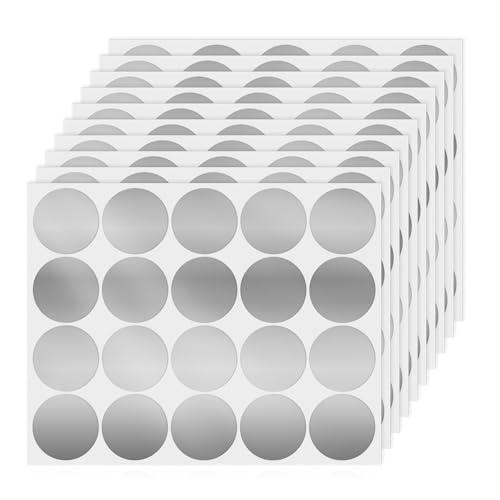 YIKIADA 200 Stück Klebepunkte 50 mm Vinyl Selbstklebende Runde Etiketten Abnehmbar Aufkleber Wasserdicht Punktaufkleber Silber