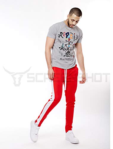 Screenshotbrand-S41700 Mens Hip Hop Premium Slim Fit Track Pants - Athletic Jogger Bottom With Side Taping-Red-Large #TOP3