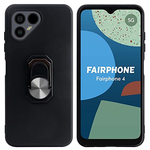 Image of Tnviud Soft Silicone TPU Case For Fairphone 4 6.3 Inch Ring Stand Cover Flexible Case Skin Protection Rubber Shell Holder (Black)