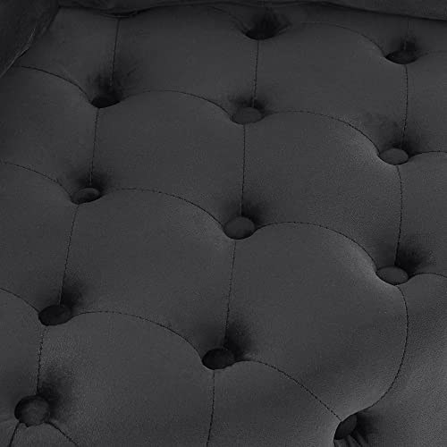 Velvet Upholstered Swivel Chair for Living Room,Comfy Corner Chair with Button Tufted Design and Movable Wheels, Including 3 Pillows (Black) - Thumbnail 4