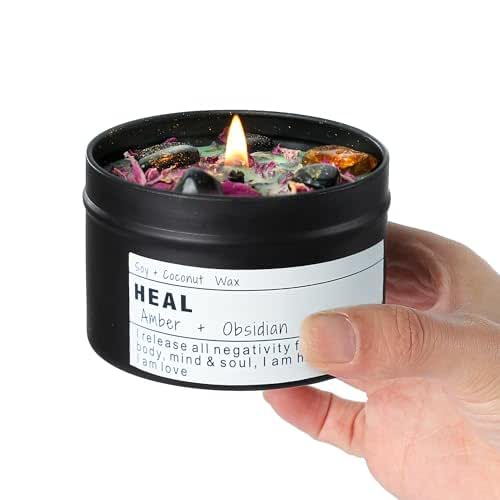 Obsidian Crystal Candle - Block Negativity.Root Chakra - Grounding Protection main image 1