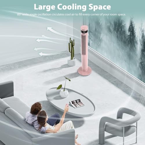 Image of Antarctic Star Tower Fan 85Oscillating Fan Quiet Cooling 12H Timer Remote Control Bladeless Electric 3 Speeds Wind 3 Modes, 42INCH, PINK