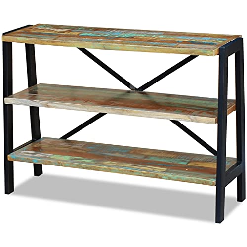 Sideboard 3 Shelves Solid Reclaimed Wood Cabinet Storage Kitchen Living Room Indoor Outdoor File Book Organizer Spice Rack Handles Filing Bathroom Multicolor Solid Reclaimed Wood Steel Frame #TOP3