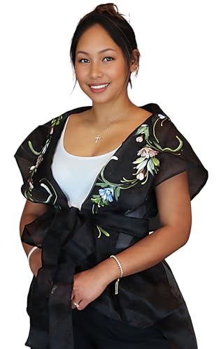 Handmade Kapamilya Panuelo Filipiniana Shawl – Hand-Painted Organza Scarf for Women’s Wedding, Formal & Evening Dresses (Black)