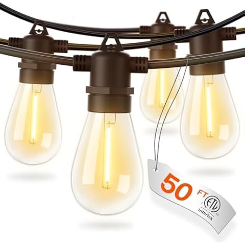 addlon 50FT LED Outdoor String Lights with Shatterproof Bulbs Cover