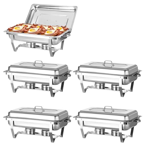 Jwevvie Chafing Dish Buffet Set, 8QT Stainless Steel Chafing Dishes for Buffet, Full Pan Chafing Dish, Buffet Servers and Warmers for Party, Wedding,Catering (5 PACK)