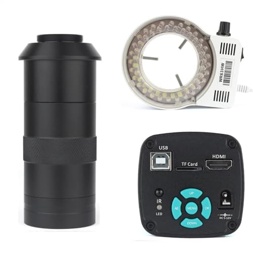 Microscope 48MP 4K 1080P Video HDMI USB Microscope Camera Zoom C Mount LED Light for Acquisition of Digital Images Phone Repair(with 130X Lens Light)