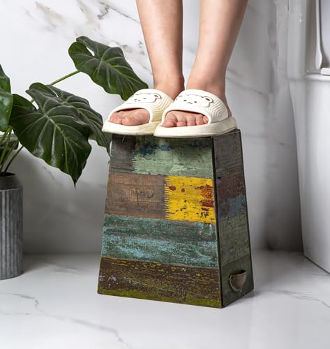 TIMRIS Small Wood Trash Can Wastebasket, Farmhouse Rectangular Garbage Can Waste Basket, Rustic Distressed Boho Wooden Trash Recycling Bin with Metal Handles, Reclaimed Wood Storage Basket (Random) by TIMRIS - Image 6