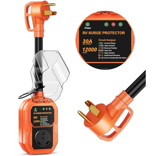 GutterWord RV Surge Protector 30 Amp 12000J, Surge Protection RV Circuit Analyzer, RV Adapter Plug for Camper Travel Trailers with Waterpoof Cover, Plug and Play