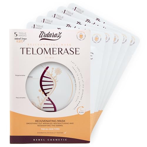 Ardaraz feuchtigkeitsspendende Anti Aging Gesichtsmasken beauty mit Telomerase für eine straffere Haut. Anti Falten Tuchmasken gesicht im 5er-Pack. Tiefenwirksame Feuchtigkeitspflege mit Sofortwirkung