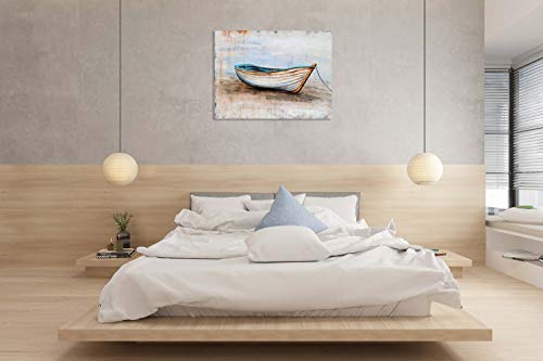 SYGALLERIER Coastal Canvas Wall Art Hand Painted Boat Still Life Painting Modern Nautical Pictures Aesthetic Artwork for Living Room Bedroom Bathroom Decor - Image 3