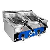 Cleiton® - Freidora a Gas 10+10 Litros con Grifo Sobremesa | Freidora Industrial para Hostelería de Calentamiento Rápido para un Fritura Profesional para Bares y Restaurantes