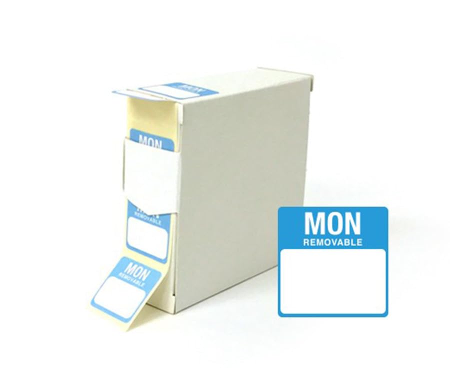 Kitchen Food Label Hygiene Catering Label, Day Dot, 25x25mm Monday Stickers 1000 Stickers per Day