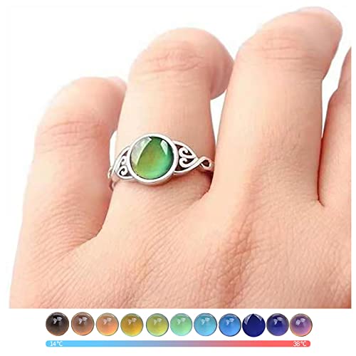 Temperature Change Color Ring Unique Mood Rings for Womens Popular Retro Flower Round Stone Engagement Mood Ring4