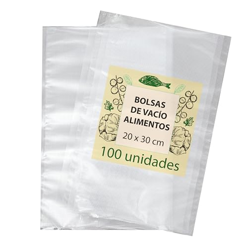 Bolsas Vacio Alimentos 20x30 Cm 100 Uds Compatible con Envasadora Comida Doméstica y Resistentes Reutilizables apta para Sous Vide Baja Temperatura Congelador Envase Transparente Cerrado Saco Gofrada