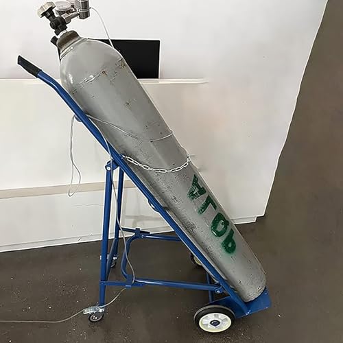 ZIMGOD Oxygen Tank Holder Indoor 4 Wheels Oxygen Tank Cart Foldable, Rolling Gas Cylinder Fixed Shelf Heavy Duty, Freestanding Cylinder Holder Device for Nursing Homes
