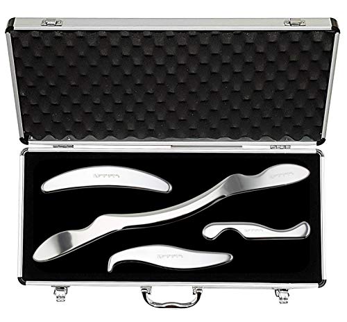 MYOFASCIAL TOOLS, Professional 4 Piece Tool Kit with Anti-Allergy Medical Grade Stainless Steel IASTM Tools. Complete Set to Treat Every Muscle of The Body. Myofascial Release Tools