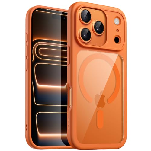 Image of JETech Magnetic Case for iPhone 17 Pro Max 6.9-Inch Compatible with MagSafe, Shockproof Phone Bumper Cover, Solid Color Matte TPU Frame, Anti-Scratch Clear Back (Orange)