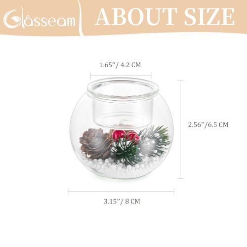 Glasseam Christmas Votive Candle Holders: Glass Tealight Candle Holder Set Of 6 With Red Berry And Snow Pinecone Decorative Candle Holders For Table Centerpiece Party Christmas Decor Advent Gifts thumb #4