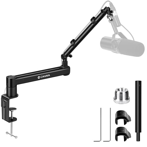 CAHAYA Support de Bras Articulé pour Microphone – Bras Mic Low Profile, Charge 2,5 kg, Réglable avec Rallonge 3,5