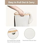 StorageWorks 100L Large Laundry Hamper with Lid, Tall Clothes Basket with Bamboo Handles and 2 Removable Inner Bag, Collapsible Hampers for Clothing, Toys, Towels, Beige, 1-Pack - Image 4