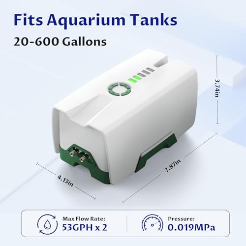 Image of Ghosthorn Quiet AC /DC Aquarium Air Pump Battery Powered Aquarium Bubbler with 87 Hours Battery Life 2-Outlet Rechargeable Bait Aerator Adjustable Oxygen Pump, Power Outages and Emergency