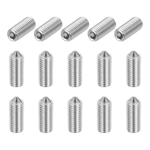 sourcing map 15 Pcs M12x30mm Cone Point Set Screws, 304 Stainless Steel Hex Socket Grub Screws for Bathroom Fixtures Repair Furniture DIY Project