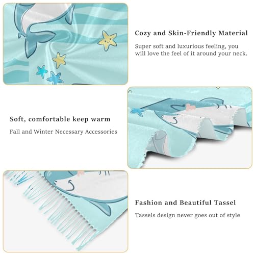 VIGTRO Women Wrap Pashmina Shawl Cute Shark Starfish Summer Cashmere Feel, Winter Warm Long Scarf with Tassels for Evening Dress & Wedding3