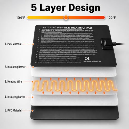Image of Aiicioo Reptile Heating Pad - Hermit Crab Heater Heat Mat for Reptiles Snake Lizard Terrarium 16 Watt (Pack of 2)
