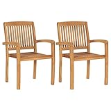 Profondeur du siège: 48 cm INLIFE Chaises empilables à dîner de Jardin 2 pcs Bois de Teck Solide