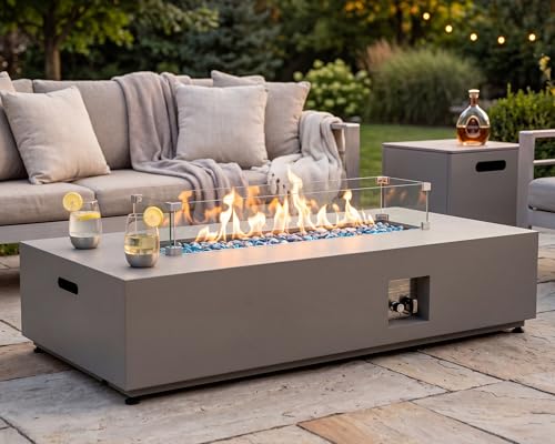 NICESOUL 56' Outdoor Propane Fire Pit Table, 50,000 BTU Rectangle Natural Gas Firepit with Tank Table, No Assembly Low Profile Fire Table for Outside Patio & Backyard, CSA Certified, Gray