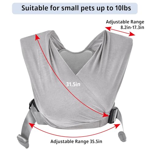 CUBY Hundetragetasche, Sommer Tragetasche Nach vorne Gerichteter Rucksackträger Schulter zur Reduzierung von Rückenschmerzen, Freihändiges und Verstellbares Welpen-Tragetuch 10LBS (Hellgrau)
