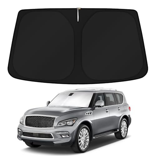 Image of KUST Windshield Sun Shade for 2014-2024 Infiniti QX80 SUV Accessories Custom Fit Sunshade Sun Visor Protector Foldable Blocks UV Rays Keep Your Car Cooler