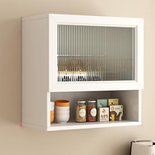 Meuble au-dessus des toilettes en bois blanc - Armoire murale vitrée pour cuisine et salle de bain