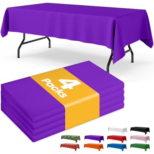 Image of Niuara Purple Plastic Table Cloth - 4 Pack 54 inch x 108 inch Rectangle Disposable Tablecloths for 6FT Tables, Table Cover for Easter Party, Holiday & Gathering Use
